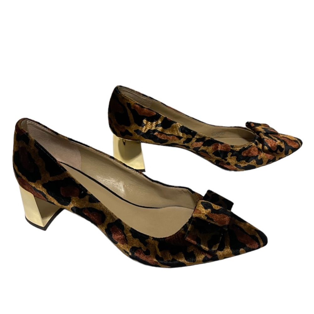 Ann Taylor Jolene Leopard Print Velvet Bow Pumps 7.5‎